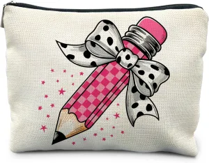 Teacher Makeup Bag, Teacher Gifts for Women, Teacher Appreciation Gifts, Coquette Dots Bow Teacher Cosmetic Bags for Women, Best Teacher Gifts, Thank You Teacher Gifts Makeup Pouch