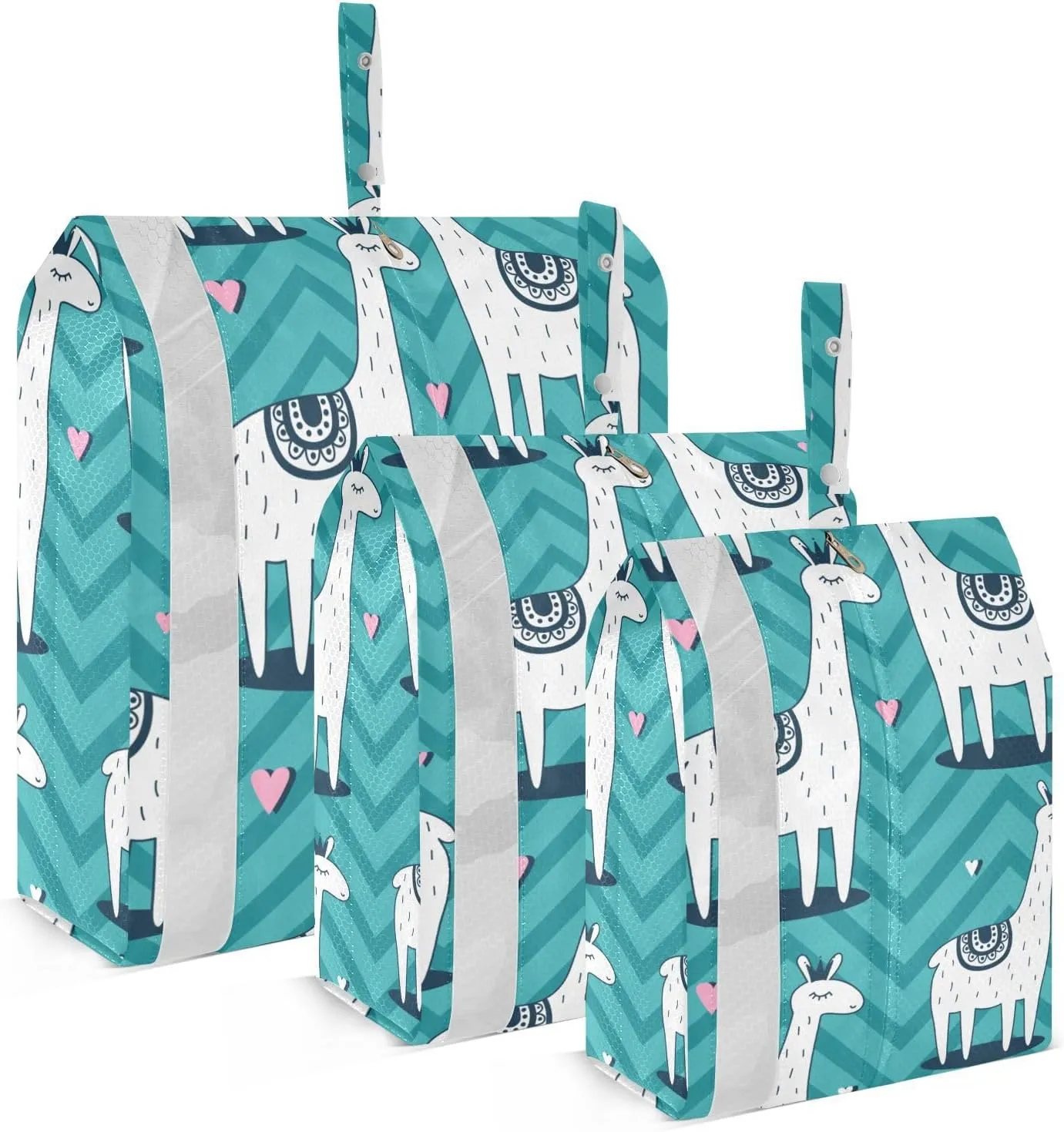 Teal Llama Packing Cubes Set of 3, Lightweight Travel Luggage Organizers Foldable Bags for Easy Packing and Organization