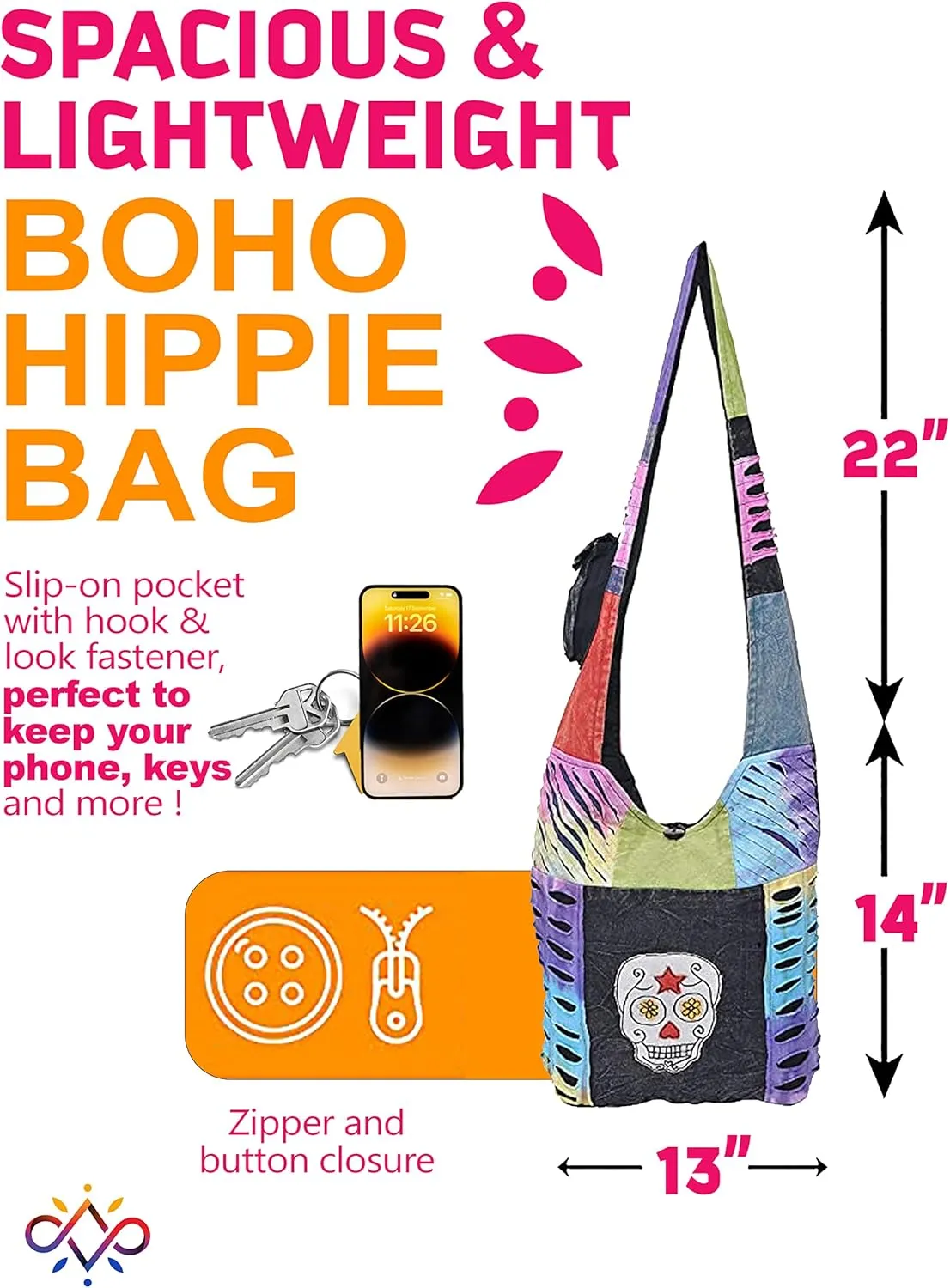 THE COLLECTION ROYAL Hobo Crossbody Bags for Women, Boho Purse, Boho Bag | Hippie Bag, Indie Tote Bag, Cloth Purse for Women
