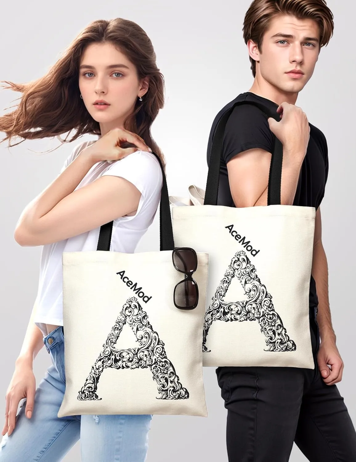 Thick Cute Tote Bags for Women, Book Tote Bag, Canvas Tote Bag for Gift, Work, Shopping, Classic Letter A,Inner Pocket