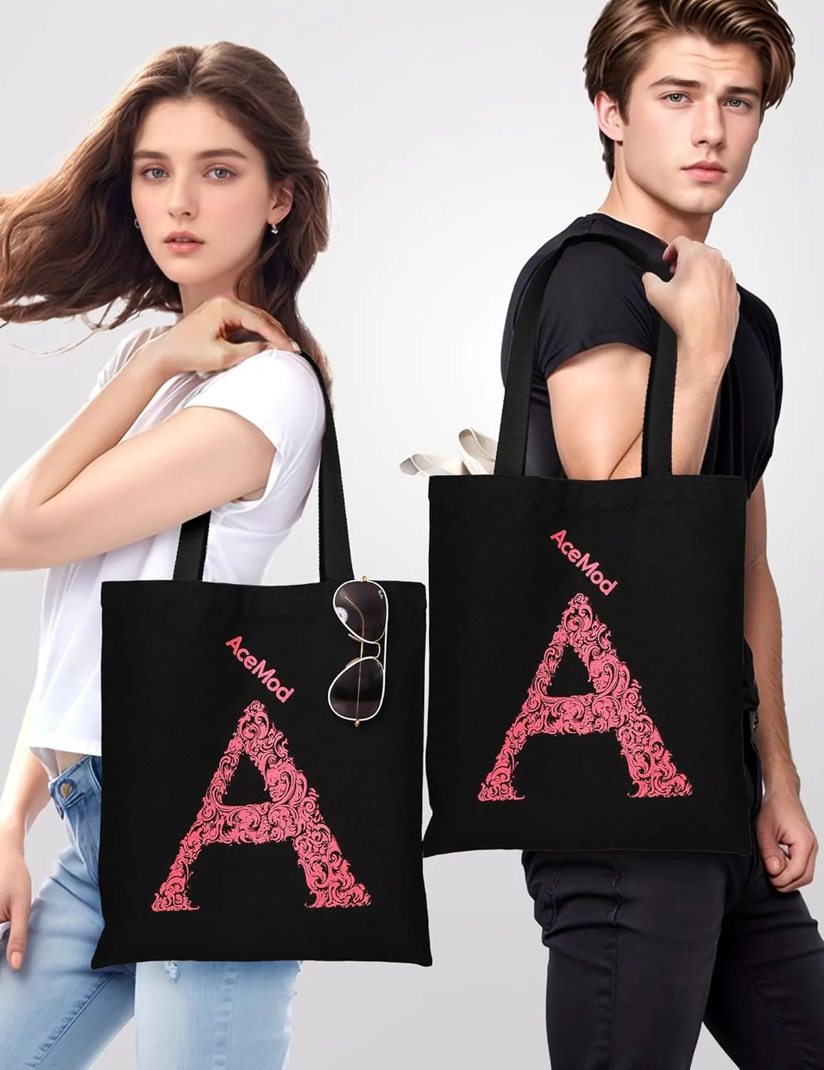 Thick Cute Tote Bags for Women, Book Tote Bag, Canvas Tote Bag for Gift, Work, Shopping, Classic Letter A,Inner Pocket