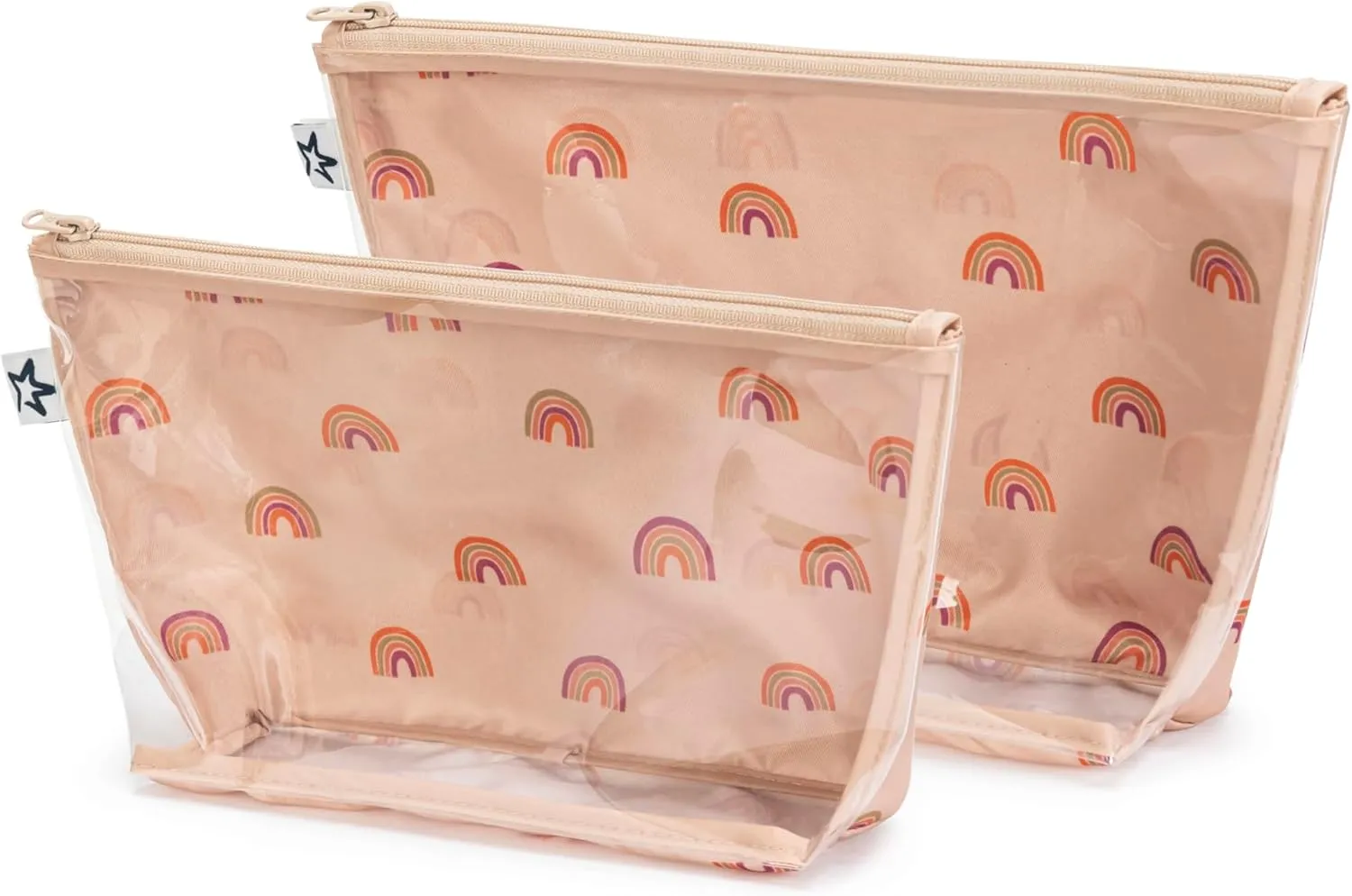 Tiny Twinkle Mess-proof Travel Bags, Airline Compliant, Zipper Closure, Clear Front Pouch, Diaper Bag Packing, Toiletry or Cosmetics Organizer 2 Pack Set (Boho Rainbow)