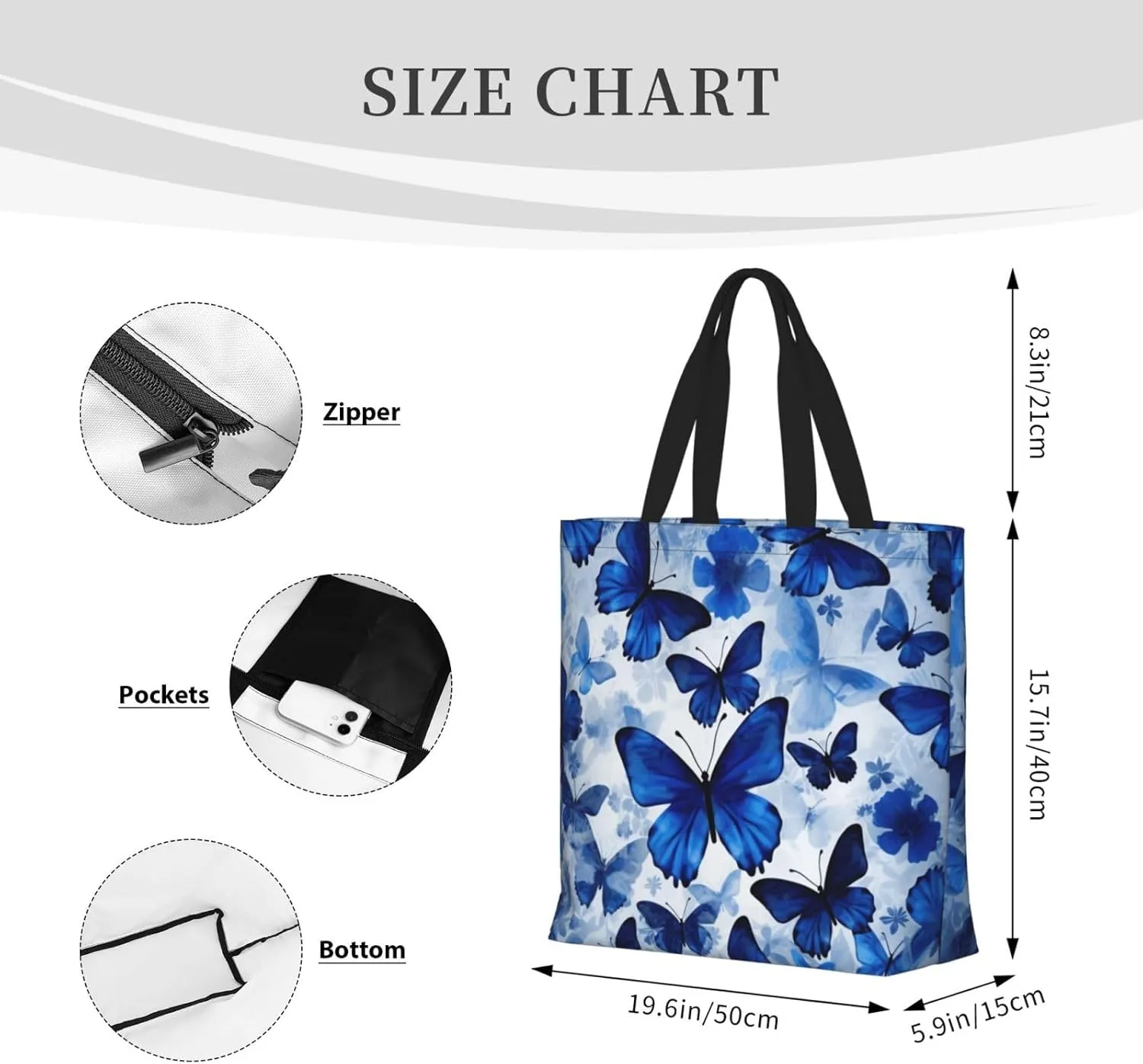 Tote Bag for Women Reusable Grocery Bags Boho Elephant Tote Bag with Inner Pocket Travel Tote for Shopping