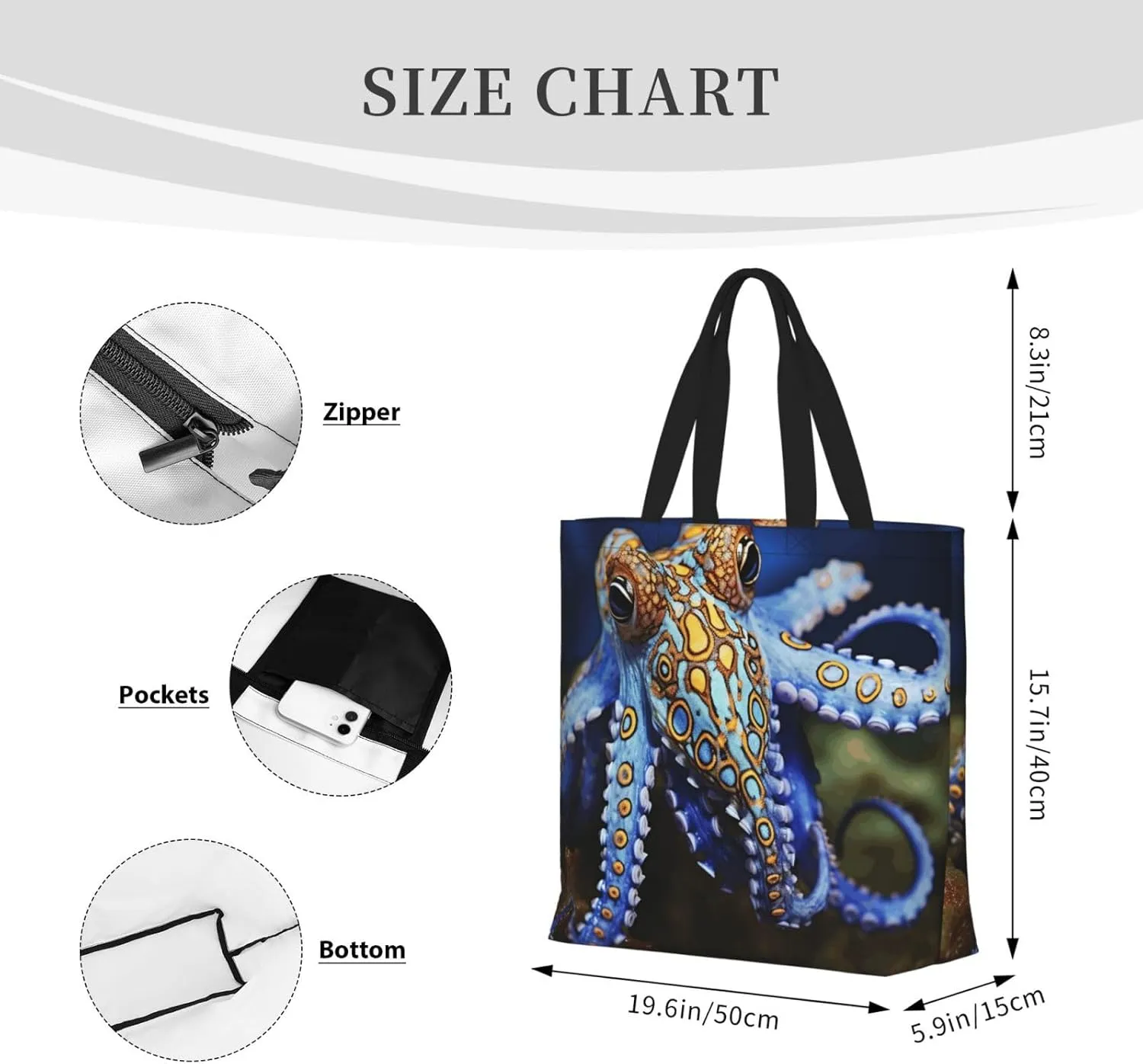 Tote Bag for Women Reusable Grocery Bags Boho Elephant Tote Bag with Inner Pocket Travel Tote for Shopping