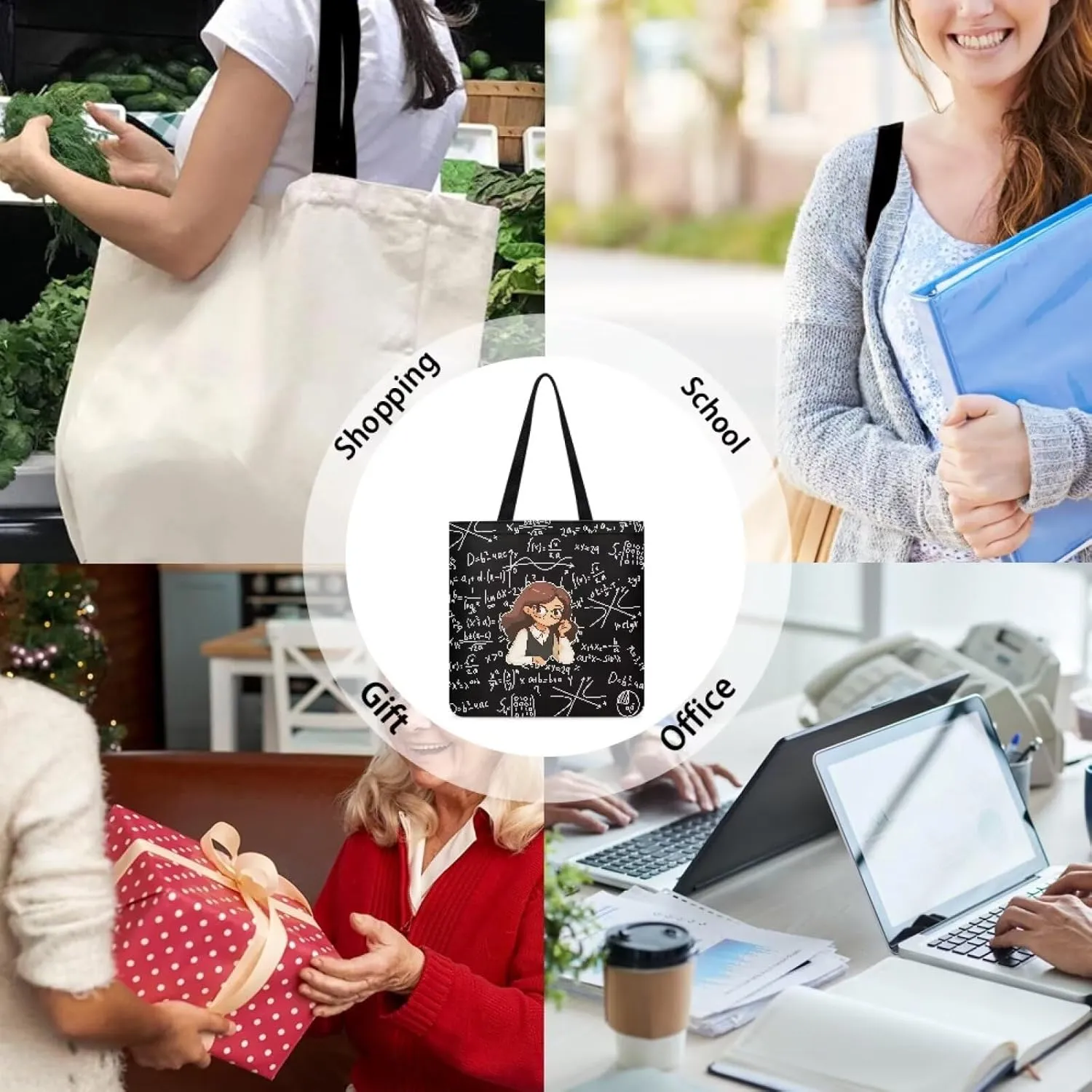 Tote Bag with Unique Patterns Reusable Handbag for Shopping School Sports Beach Food carrying and Gifts