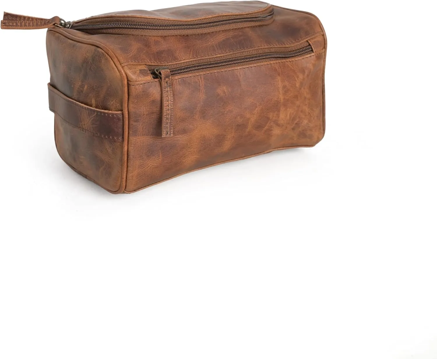Travel Hanging Toiletry Bag for Women and Men, 100% Leather Toiletries Organizer, Water-resistant Bathroom Shaving Kit for Cosmetics, Makeup Case (Medium, Brown)