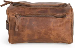 Travel Hanging Toiletry Bag for Women and Men, 100% Leather Toiletries Organizer, Water-resistant Bathroom Shaving Kit for Cosmetics, Makeup Case (Medium, Brown)