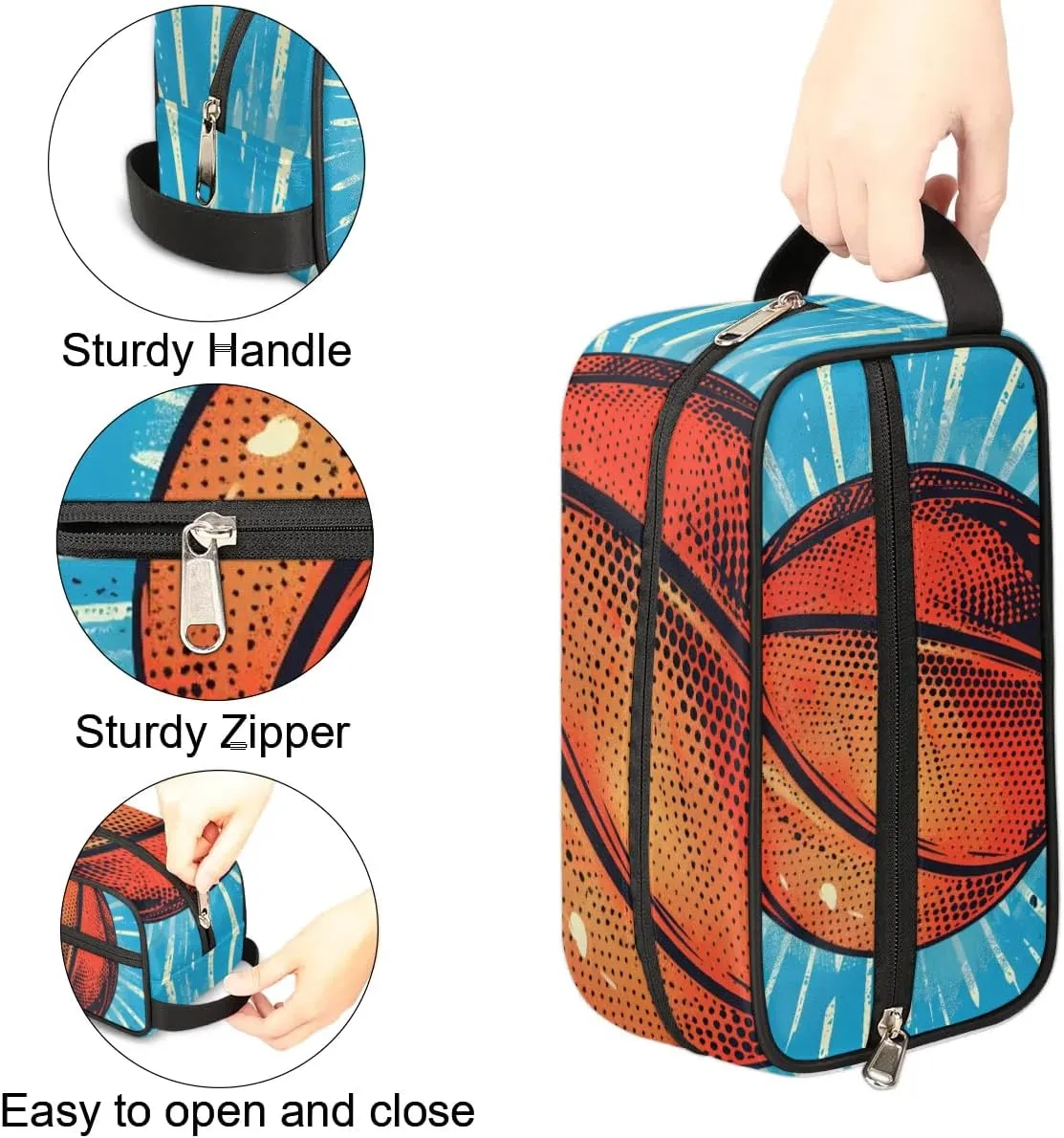Travel Toiletry Bag for Women Men Basketball Printed Hanging Cosmetic Bag Waterproof Makeup Bag for Shaving Makeup Toothbrush & Travel Essentials