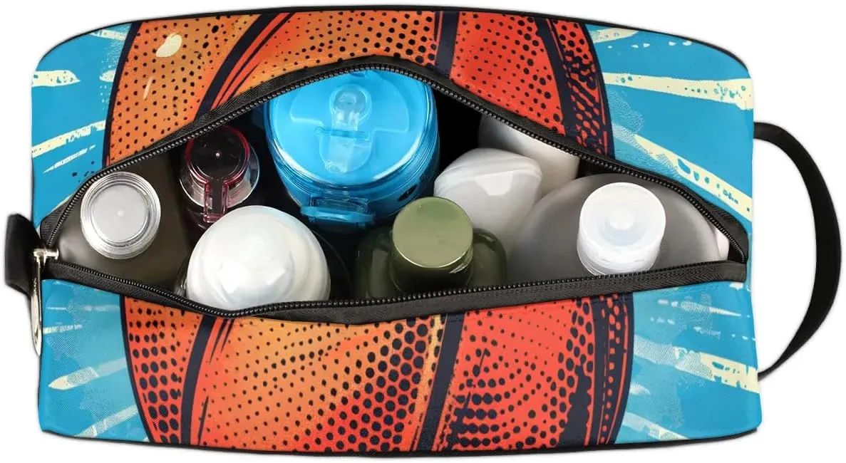 Travel Toiletry Bag for Women Men Basketball Printed Hanging Cosmetic Bag Waterproof Makeup Bag for Shaving Makeup Toothbrush & Travel Essentials