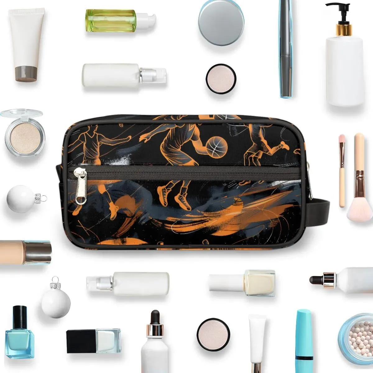 Travel Toiletry Bag for Women Men Basketball Sport Theme Hanging Cosmetic Bag Waterproof Makeup Bag for Shaving Makeup Toothbrush & Travel Essentials