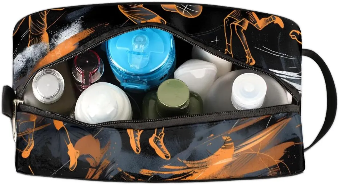 Travel Toiletry Bag for Women Men Basketball Sport Theme Hanging Cosmetic Bag Waterproof Makeup Bag for Shaving Makeup Toothbrush & Travel Essentials