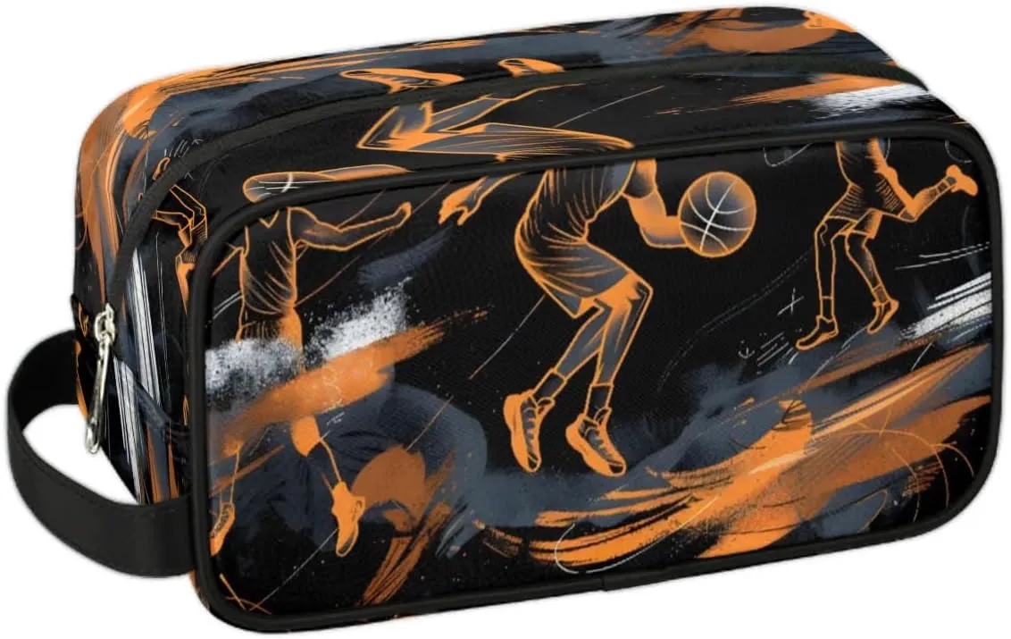 Travel Toiletry Bag for Women Men Basketball Sport Theme Hanging Cosmetic Bag Waterproof Makeup Bag for Shaving Makeup Toothbrush & Travel Essentials