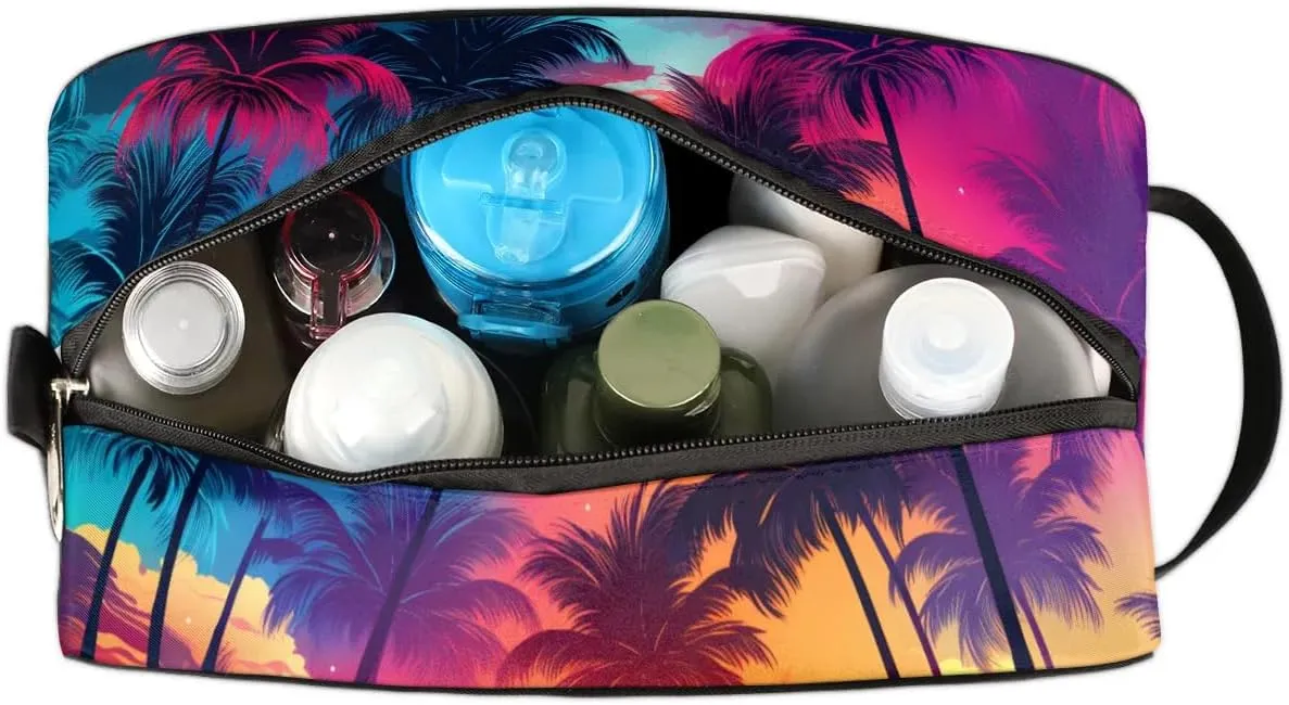 Travel Toiletry Bag for Women Men Beach Palm Trees Hanging Cosmetic Bag Waterproof Makeup Bag for Shaving Makeup Toothbrush & Travel Essentials