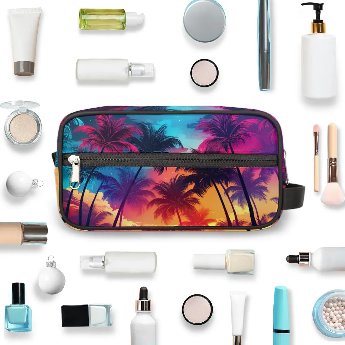 Travel Toiletry Bag for Women Men Beach Palm Trees Hanging Cosmetic Bag Waterproof Makeup Bag for Shaving Makeup Toothbrush & Travel Essentials