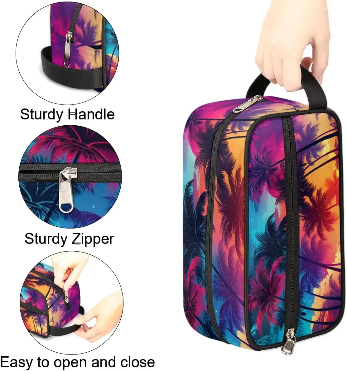 Travel Toiletry Bag for Women Men Beach Palm Trees Hanging Cosmetic Bag Waterproof Makeup Bag for Shaving Makeup Toothbrush & Travel Essentials