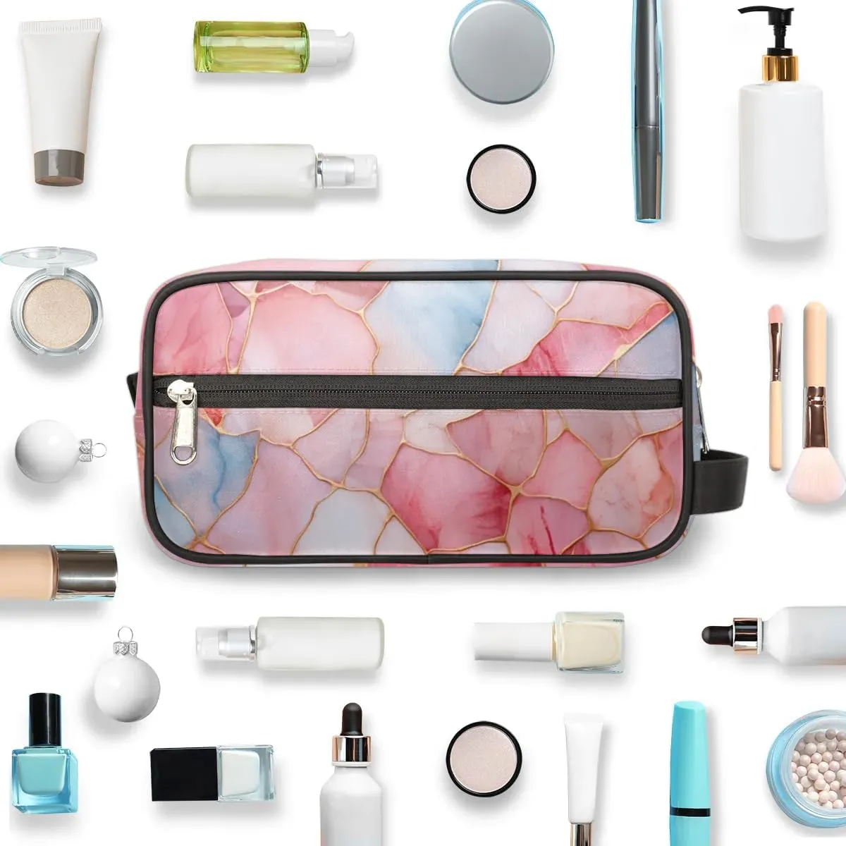 Travel Toiletry Bag for Women Men Beautiful Marble Texture Hanging Cosmetic Bag Waterproof Makeup Bag for Shaving Makeup Toothbrush & Travel Essentials