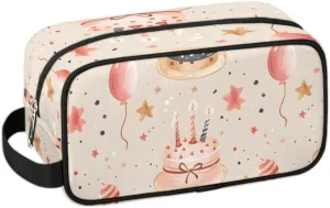Travel Toiletry Bag for Women Men Birthday Balloon Cake Hanging Cosmetic Bag Waterproof Makeup Bag for Shaving Makeup Toothbrush & Travel Essentials