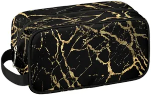 Travel Toiletry Bag for Women Men Black Marble Gold Texture Hanging Cosmetic Bag Waterproof Makeup Bag for Shaving Makeup Toothbrush & Travel Essentials