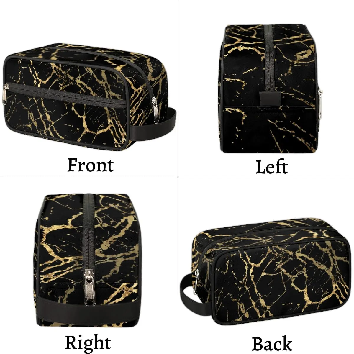 Travel Toiletry Bag for Women Men Black Marble Gold Texture Hanging Cosmetic Bag Waterproof Makeup Bag for Shaving Makeup Toothbrush & Travel Essentials