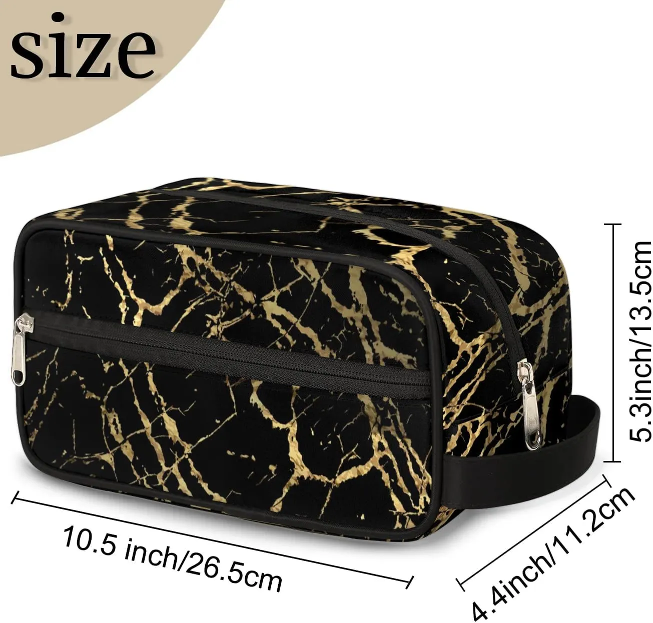 Travel Toiletry Bag for Women Men Black Marble Gold Texture Hanging Cosmetic Bag Waterproof Makeup Bag for Shaving Makeup Toothbrush & Travel Essentials