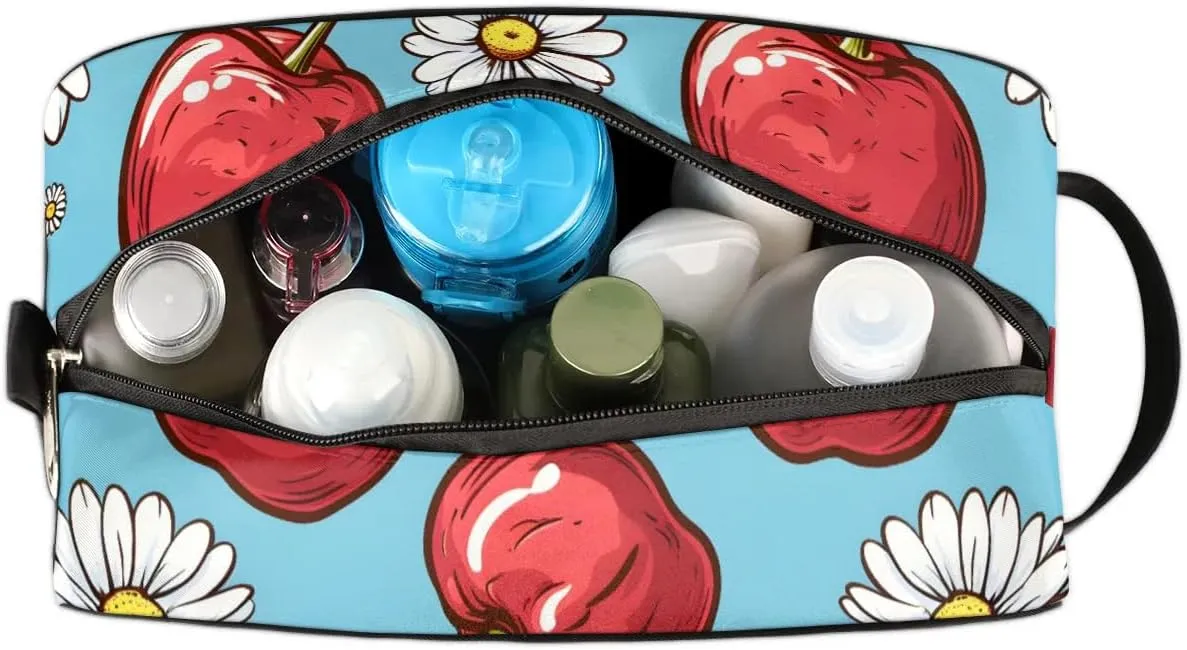 Travel Toiletry Bag for Women Men Cherry Daisy Hanging Cosmetic Bag Waterproof Makeup Bag for Shaving Makeup Toothbrush & Travel Essentials