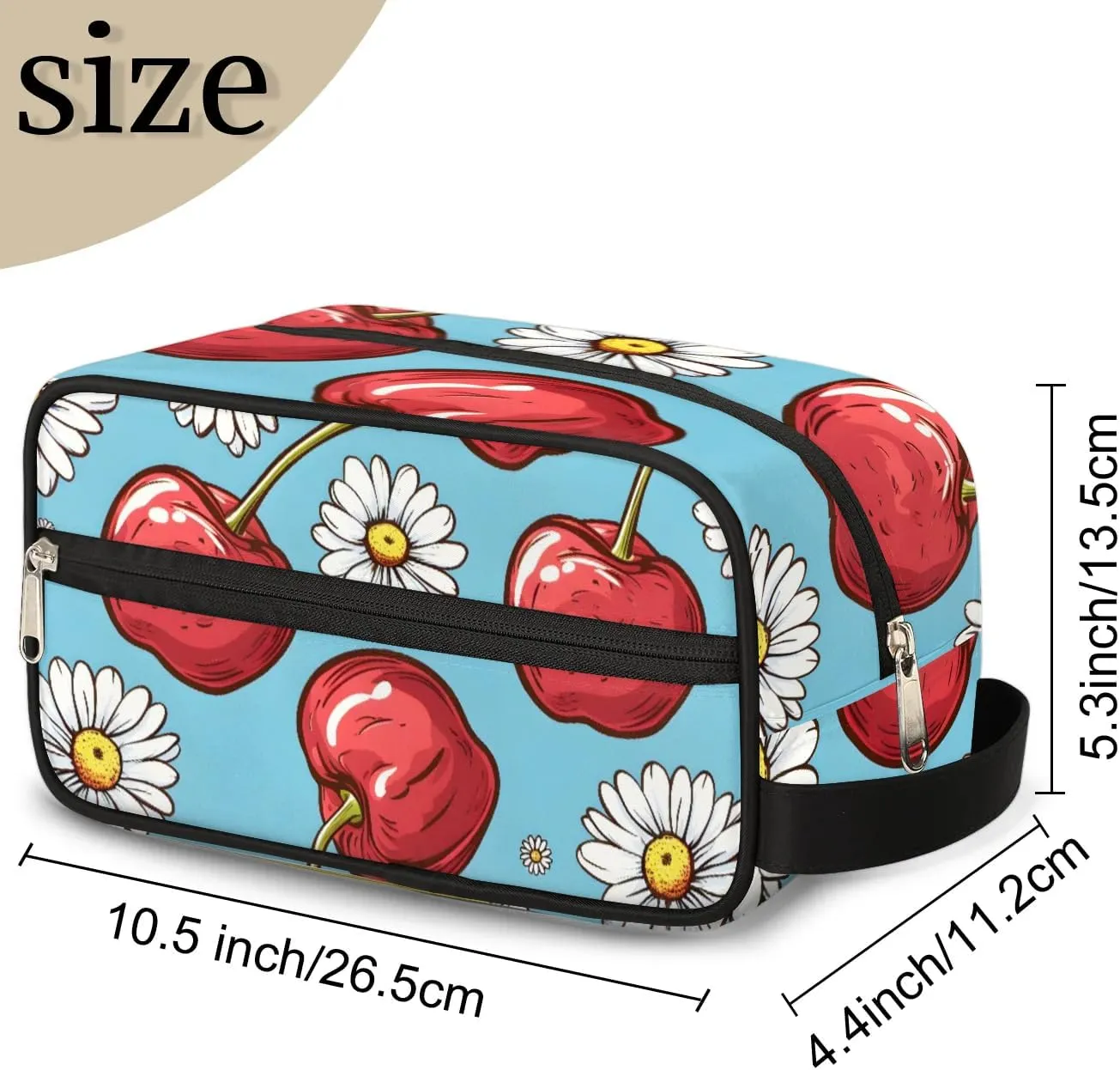 Travel Toiletry Bag for Women Men Cherry Daisy Hanging Cosmetic Bag Waterproof Makeup Bag for Shaving Makeup Toothbrush & Travel Essentials