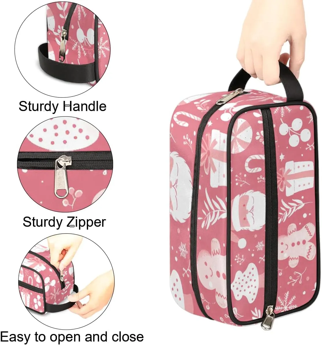 Travel Toiletry Bag for Women Men Christmas Santa Claus Leaves Hanging Cosmetic Bag Waterproof Makeup Bag for Shaving Makeup Toothbrush & Travel Essentials