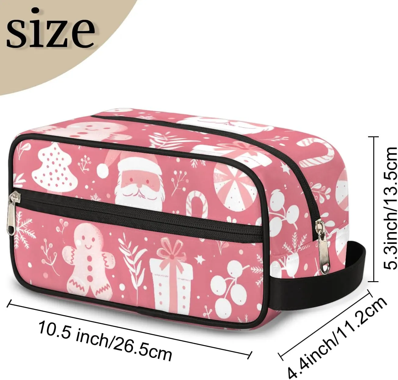 Travel Toiletry Bag for Women Men Christmas Santa Claus Leaves Hanging Cosmetic Bag Waterproof Makeup Bag for Shaving Makeup Toothbrush & Travel Essentials