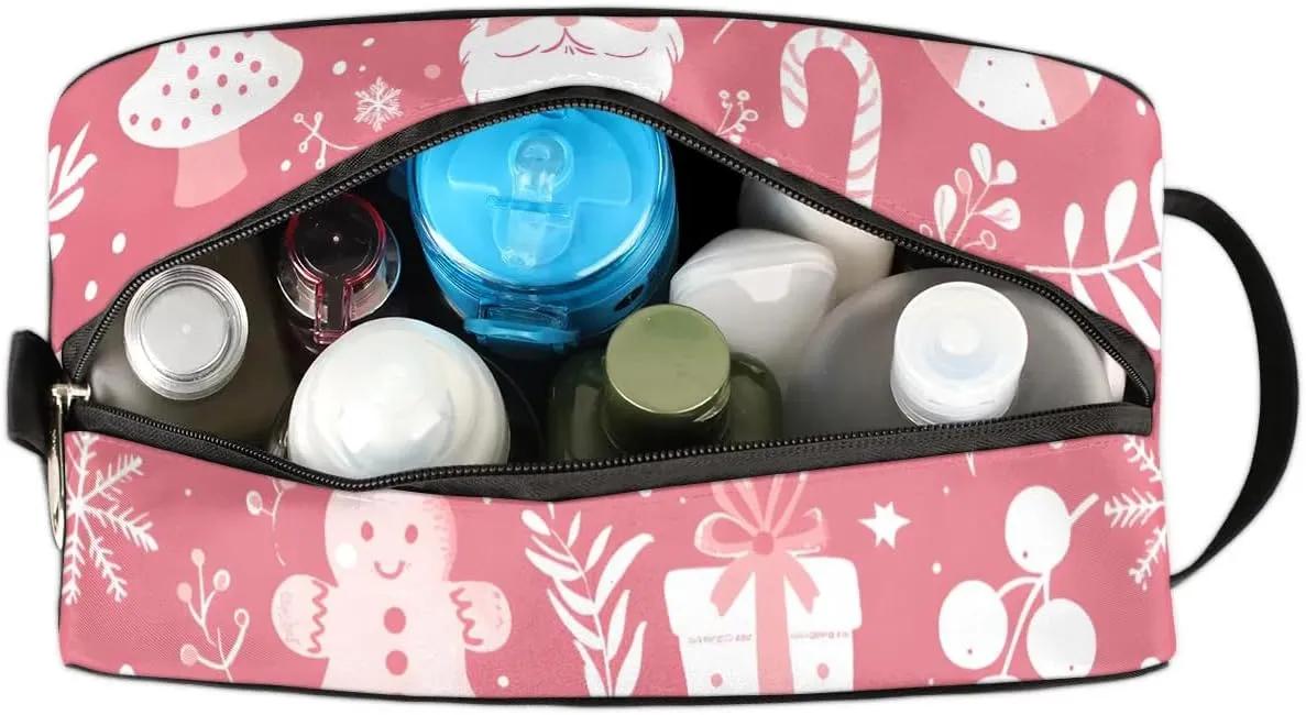 Travel Toiletry Bag for Women Men Christmas Santa Claus Leaves Hanging Cosmetic Bag Waterproof Makeup Bag for Shaving Makeup Toothbrush & Travel Essentials