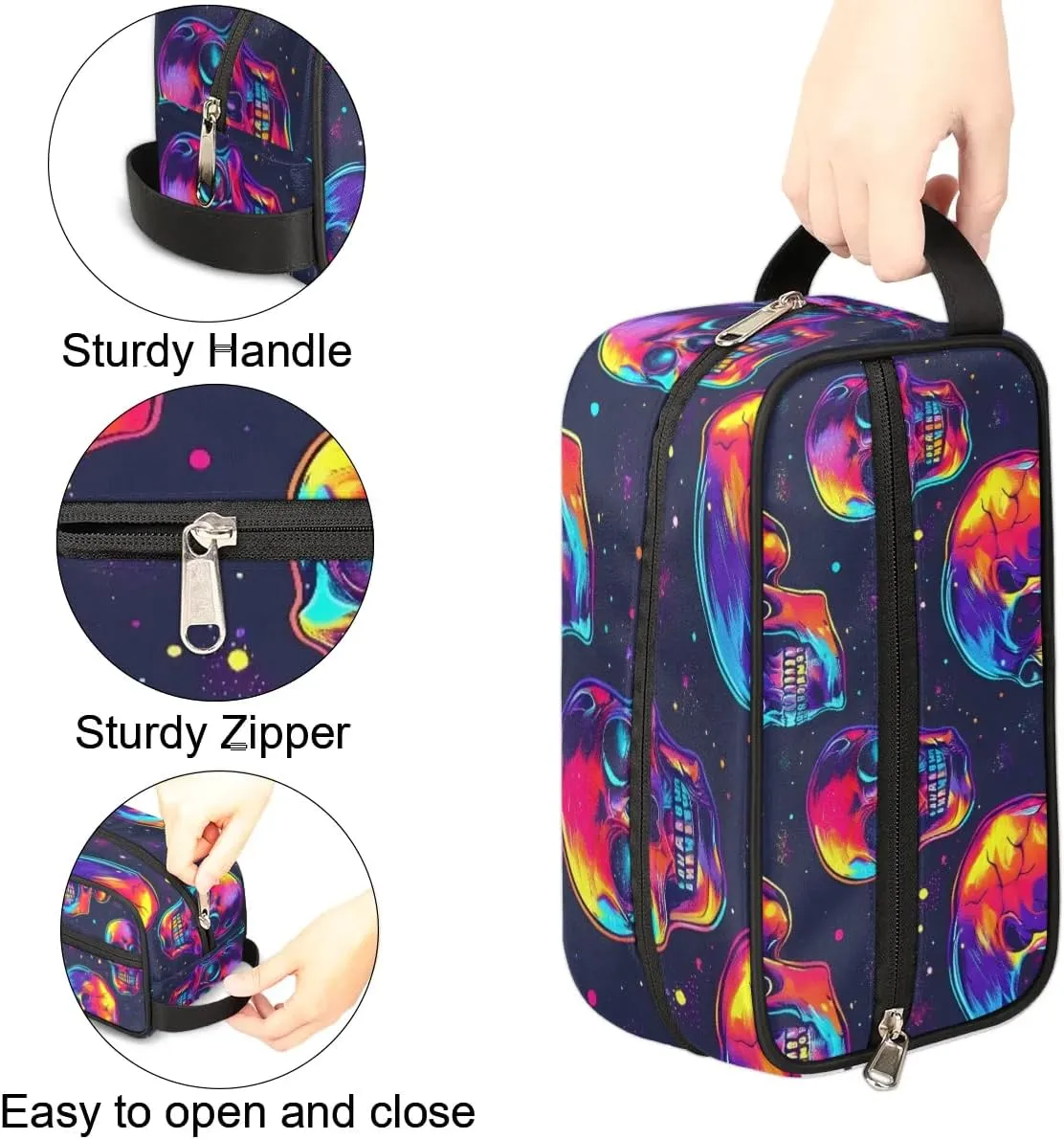 Travel Toiletry Bag for Women Men Colorful Skulls Hanging Cosmetic Bag Waterproof Makeup Bag for Shaving Makeup Toothbrush & Travel Essentials