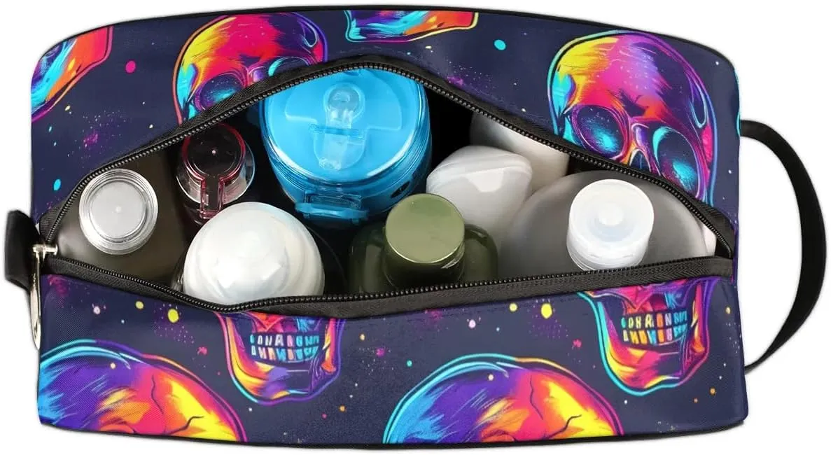 Travel Toiletry Bag for Women Men Colorful Skulls Hanging Cosmetic Bag Waterproof Makeup Bag for Shaving Makeup Toothbrush & Travel Essentials