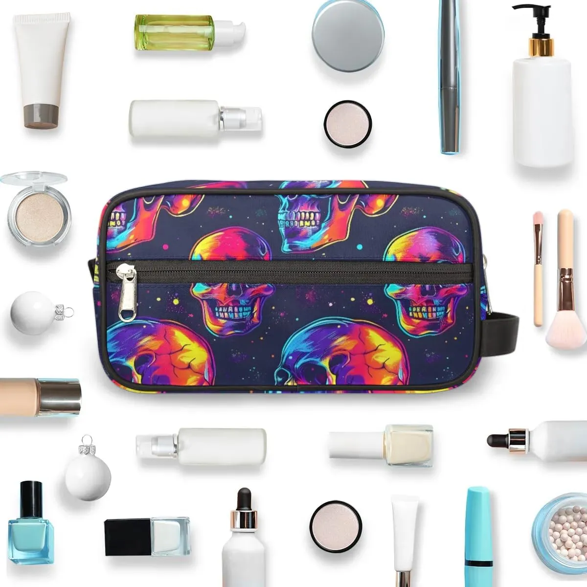 Travel Toiletry Bag for Women Men Colorful Skulls Hanging Cosmetic Bag Waterproof Makeup Bag for Shaving Makeup Toothbrush & Travel Essentials