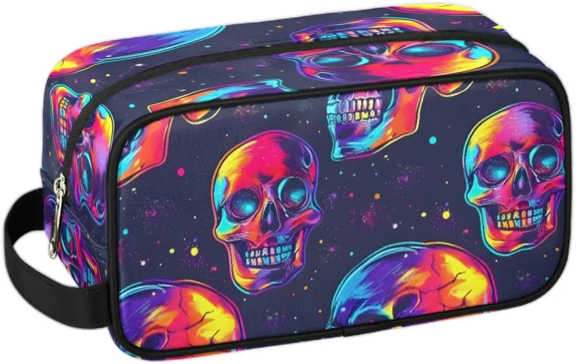 Travel Toiletry Bag for Women Men Colorful Skulls Hanging Cosmetic Bag Waterproof Makeup Bag for Shaving Makeup Toothbrush & Travel Essentials