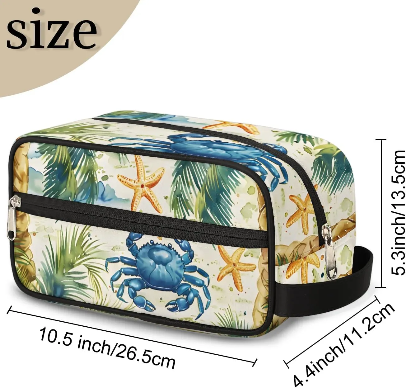 Travel Toiletry Bag for Women Men Crab Coconut Tree Hanging Cosmetic Bag Waterproof Makeup Bag for Shaving Makeup Toothbrush & Travel Essentials