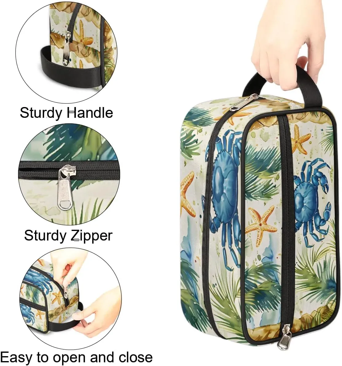 Travel Toiletry Bag for Women Men Crab Coconut Tree Hanging Cosmetic Bag Waterproof Makeup Bag for Shaving Makeup Toothbrush & Travel Essentials