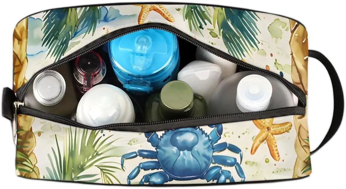 Travel Toiletry Bag for Women Men Crab Coconut Tree Hanging Cosmetic Bag Waterproof Makeup Bag for Shaving Makeup Toothbrush & Travel Essentials
