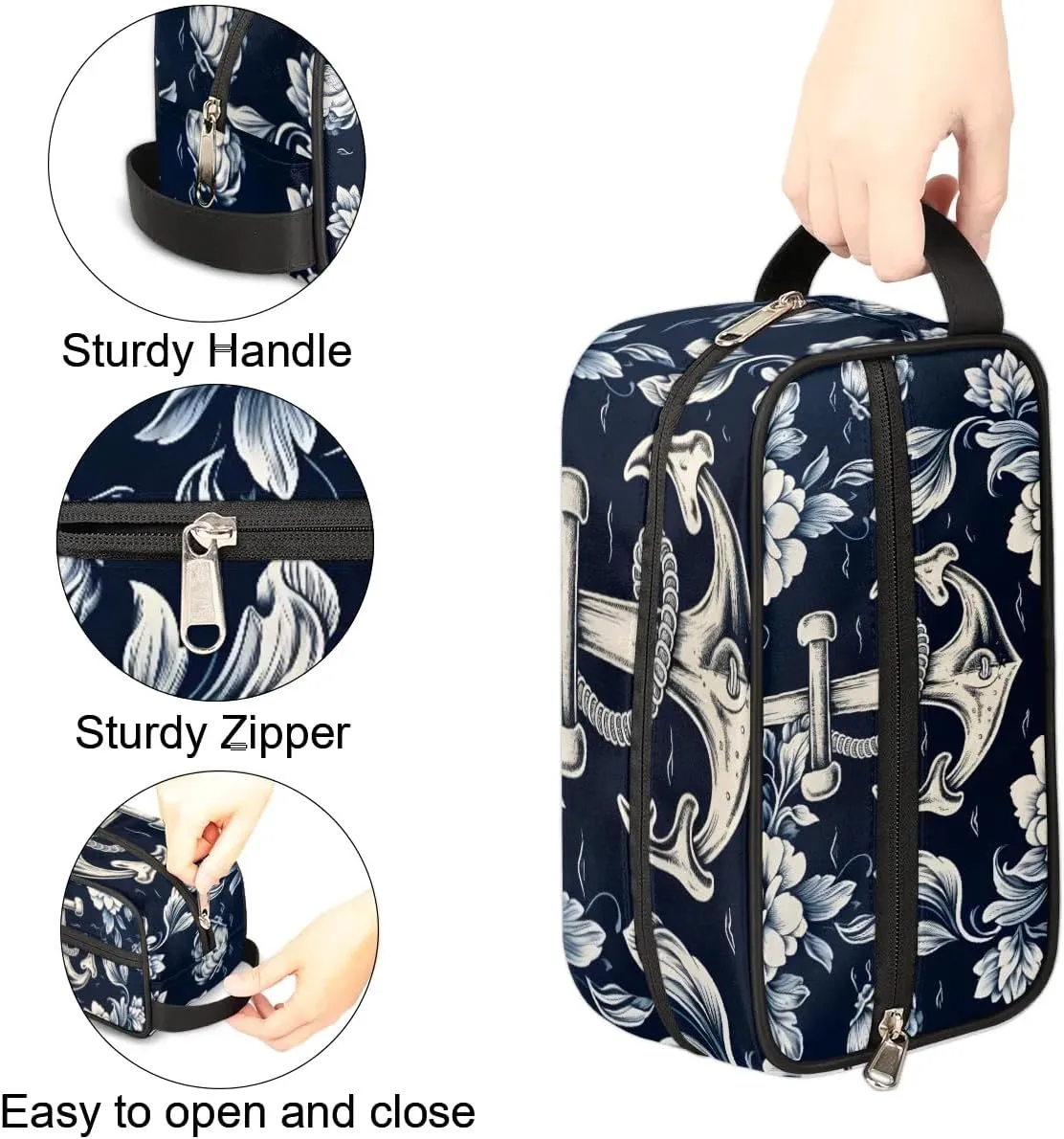 Travel Toiletry Bag for Women Men Flowers Anchor Hanging Cosmetic Bag Waterproof Makeup Bag for Shaving Makeup Toothbrush & Travel Essentials