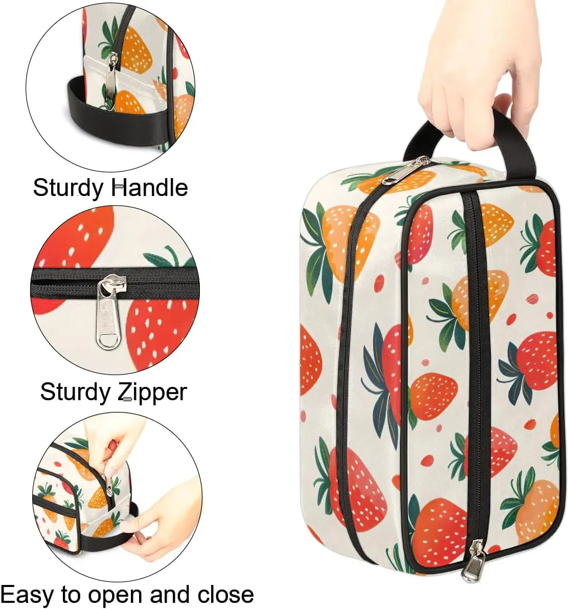 Travel Toiletry Bag for Women Men Fruit Strawberries Print Hanging Cosmetic Bag Waterproof Makeup Bag for Shaving Makeup Toothbrush & Travel Essentials