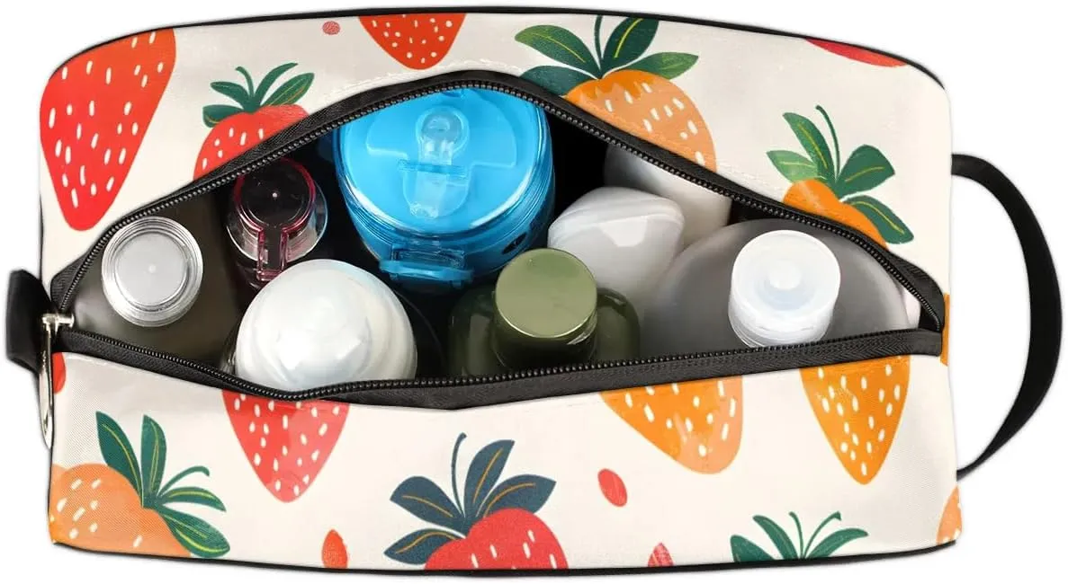 Travel Toiletry Bag for Women Men Fruit Strawberries Print Hanging Cosmetic Bag Waterproof Makeup Bag for Shaving Makeup Toothbrush & Travel Essentials
