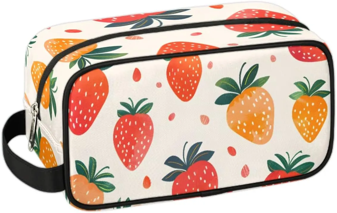 Travel Toiletry Bag for Women Men Fruit Strawberries Print Hanging Cosmetic Bag Waterproof Makeup Bag for Shaving Makeup Toothbrush & Travel Essentials