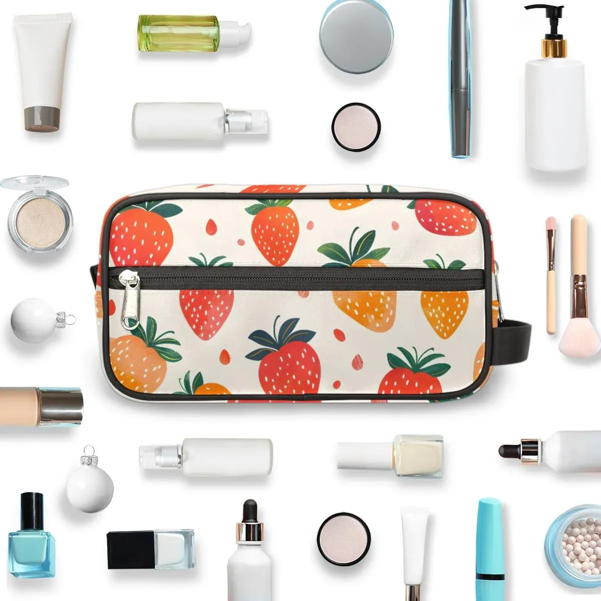 Travel Toiletry Bag for Women Men Fruit Strawberries Print Hanging Cosmetic Bag Waterproof Makeup Bag for Shaving Makeup Toothbrush & Travel Essentials