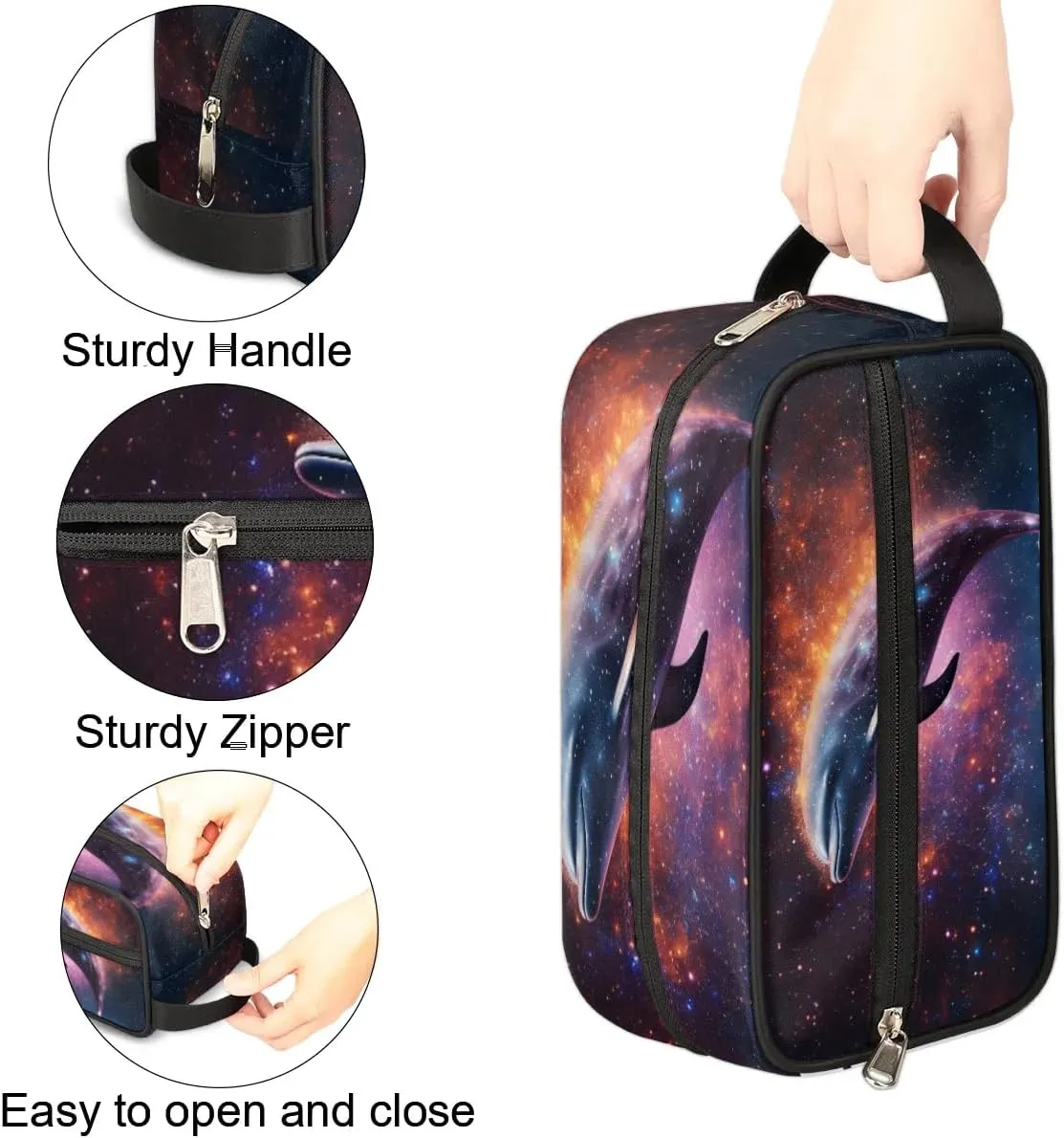 Travel Toiletry Bag for Women Men Funny Dolphin Theme Hanging Cosmetic Bag Waterproof Makeup Bag for Shaving Makeup Toothbrush & Travel Essentials