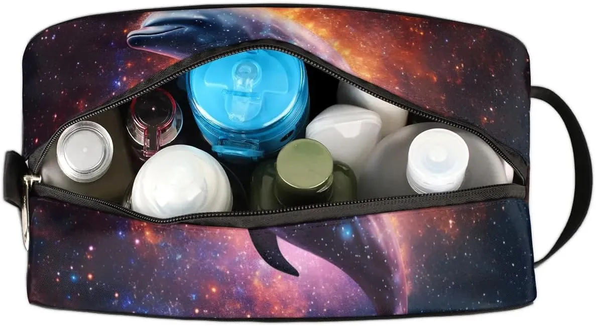 Travel Toiletry Bag for Women Men Funny Dolphin Theme Hanging Cosmetic Bag Waterproof Makeup Bag for Shaving Makeup Toothbrush & Travel Essentials