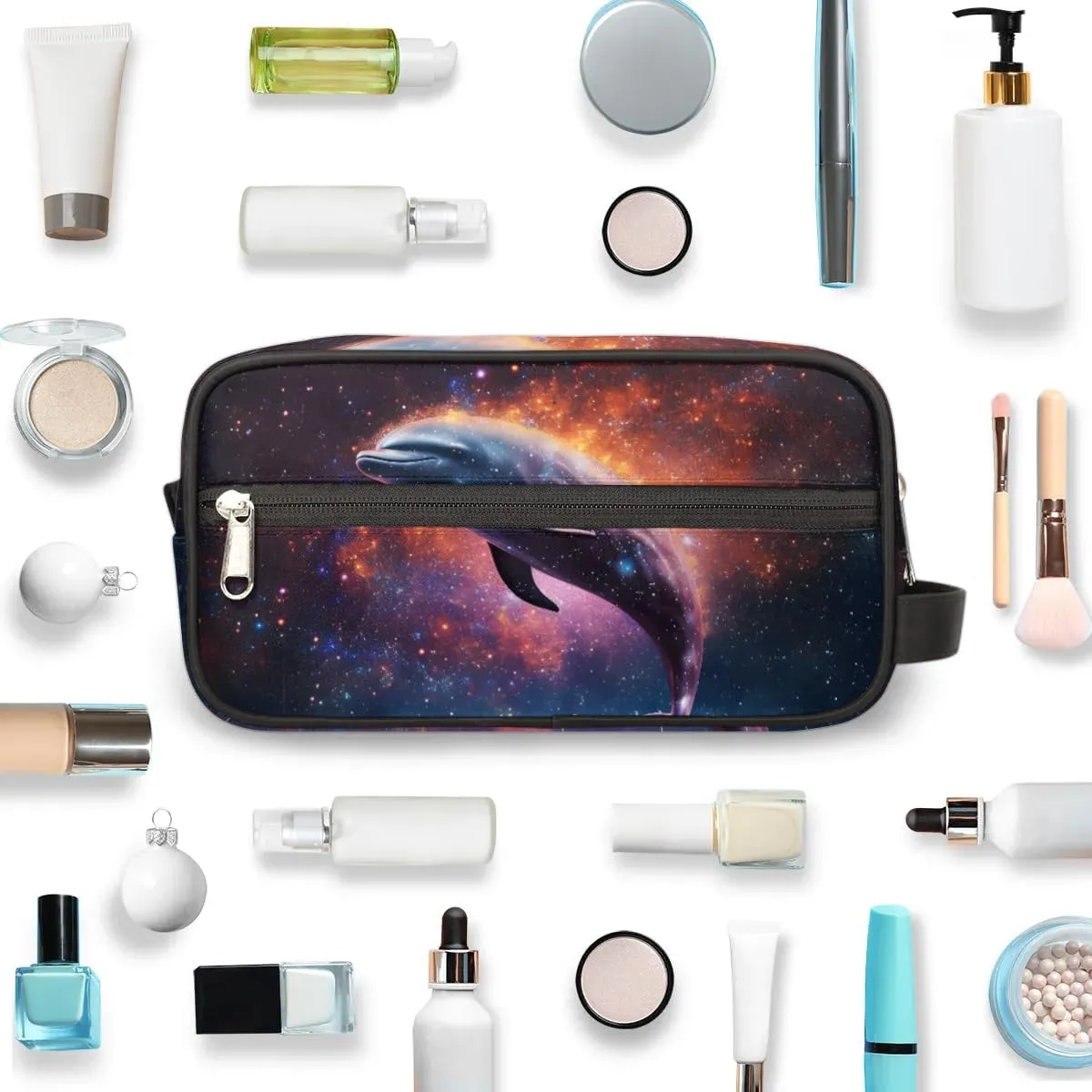 Travel Toiletry Bag for Women Men Funny Dolphin Theme Hanging Cosmetic Bag Waterproof Makeup Bag for Shaving Makeup Toothbrush & Travel Essentials