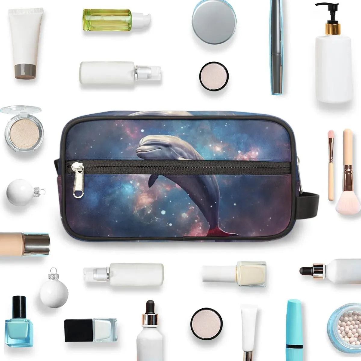 Travel Toiletry Bag for Women Men Galaxy Dolphin Hanging Cosmetic Bag Waterproof Makeup Bag for Shaving Makeup Toothbrush & Travel Essentials
