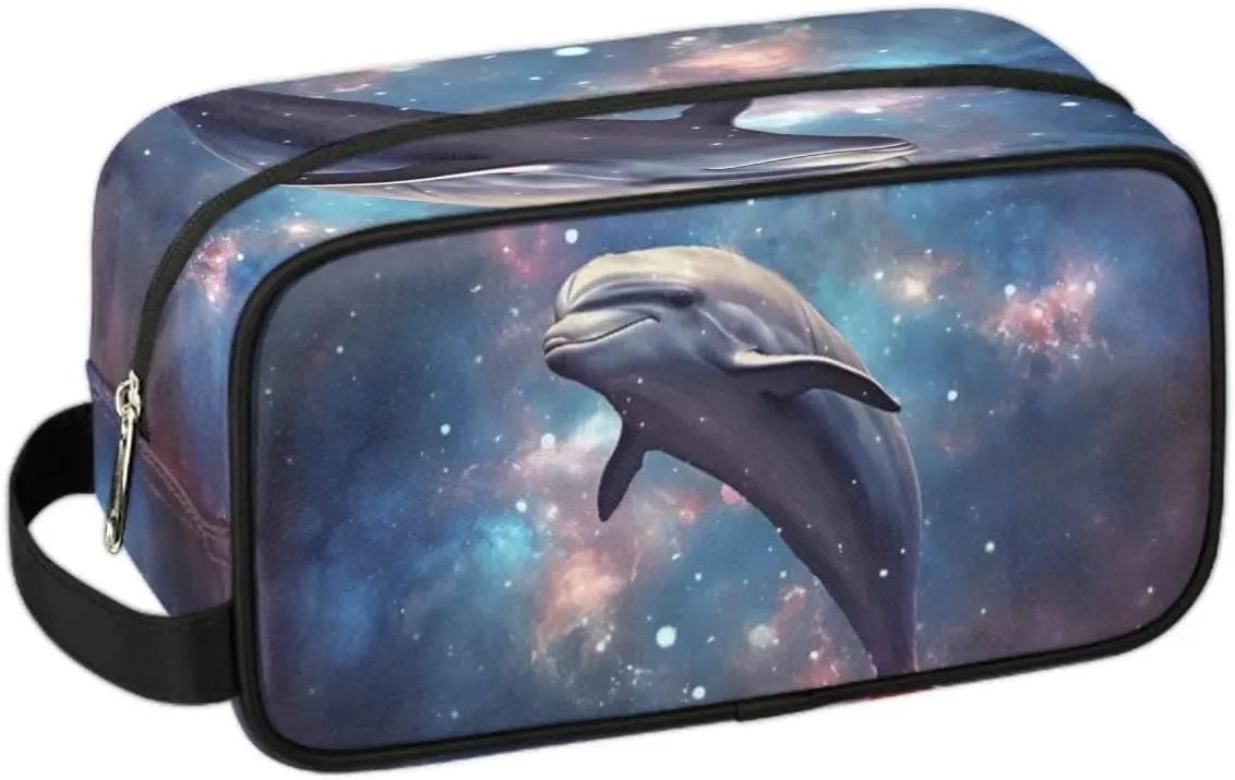 Travel Toiletry Bag for Women Men Galaxy Dolphin Hanging Cosmetic Bag Waterproof Makeup Bag for Shaving Makeup Toothbrush & Travel Essentials