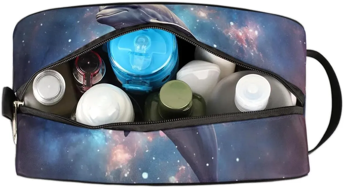 Travel Toiletry Bag for Women Men Galaxy Dolphin Hanging Cosmetic Bag Waterproof Makeup Bag for Shaving Makeup Toothbrush & Travel Essentials