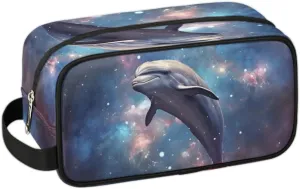 Travel Toiletry Bag for Women Men Galaxy Dolphin Hanging Cosmetic Bag Waterproof Makeup Bag for Shaving Makeup Toothbrush & Travel Essentials