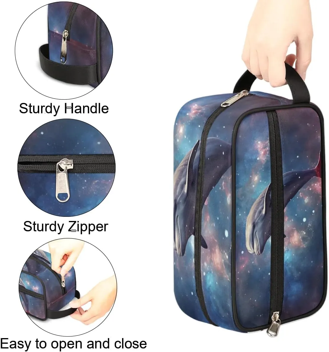 Travel Toiletry Bag for Women Men Galaxy Dolphin Hanging Cosmetic Bag Waterproof Makeup Bag for Shaving Makeup Toothbrush & Travel Essentials