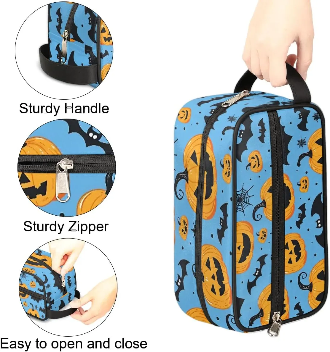 Travel Toiletry Bag for Women Men Halloween Pumpkin Bats Hanging Cosmetic Bag Waterproof Makeup Bag for Shaving Makeup Toothbrush & Travel Essentials